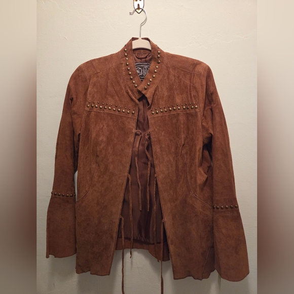 Chi by Carlos Falchi Jackets & Blazers - CHI by Falchi Tan Leather Studded Jacket NWT L